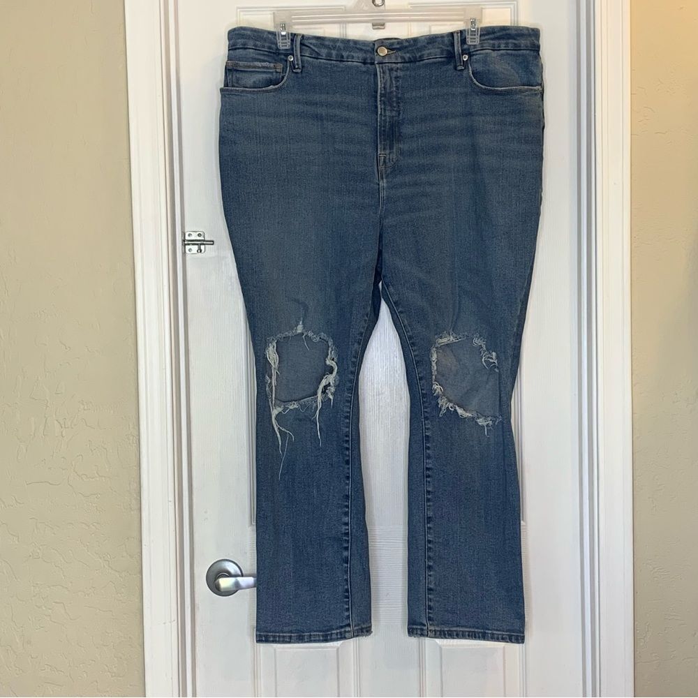Good American Good Vintage Straight Leg Ripped Jeans Size 18